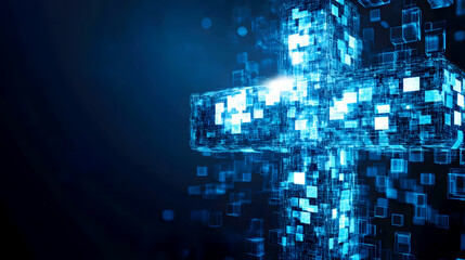 Obraz premium Blue and White Pixelated Cross Symbolizing Technology
