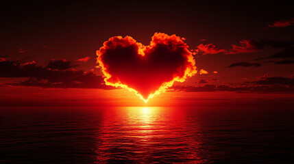 Beautiful view of sunset with heart shape in the sky