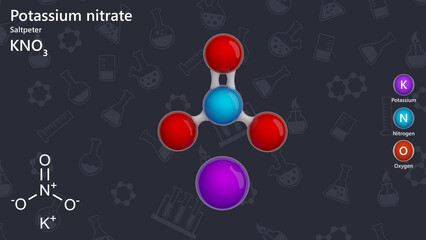 Potassium nitrate (KNO3) is a chemical compound. It naturally occurs in the form of a mineral called niter or saltpeter. It has uses such as in fertilizers, pyrotechnics, and glass production.