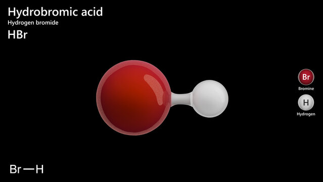 Hydrogen bromide (HBr) is the inorganic compound. Anhydrous hydrogen bromide is a colorless gas with a pungent irritating odor. It is used for the production of other chemicals. Black back. 3D render