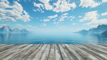 Obraz premium View from a wooden platform with no railings, facing a boundless ocean