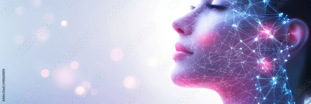 Poster Abstract illustration featuring lines and dots inspired by skincare procedures in a serene setting. Generative AI