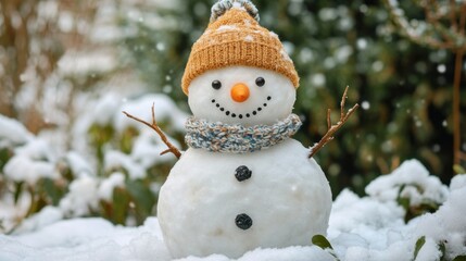 Charming Snowman with Carrot Nose: Perfect for Holiday Decor and Winter Themes © Aifolio