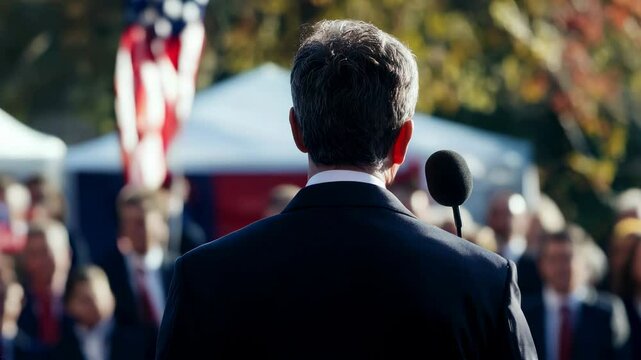 A politician speaking to crowd at election campaign rally