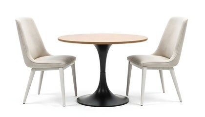 Round table and chairs isolated on a white background