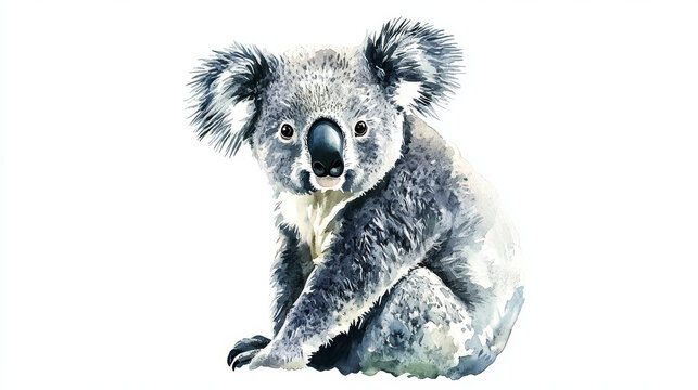 recommend clip art: A cute koala painted with watercolors, representing Australia's wildlife. This illustration is ready to use and is separate from the white background.