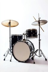 Fototapeta premium Black drum set with cymbals on white background