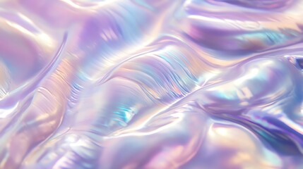 Fototapeta premium A shimmering, iridescent surface with soft waves reflecting various colors in a mesmerizing pattern.