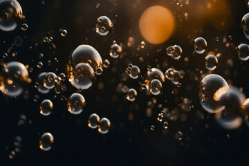Processed collage of soap bubbles on sunset. Background for banner, backdrop or texture