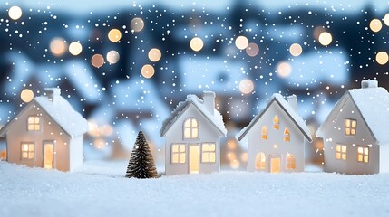 Fototapeta premium Cozy Winter Wonderland with Snowy Houses and Warm Lights