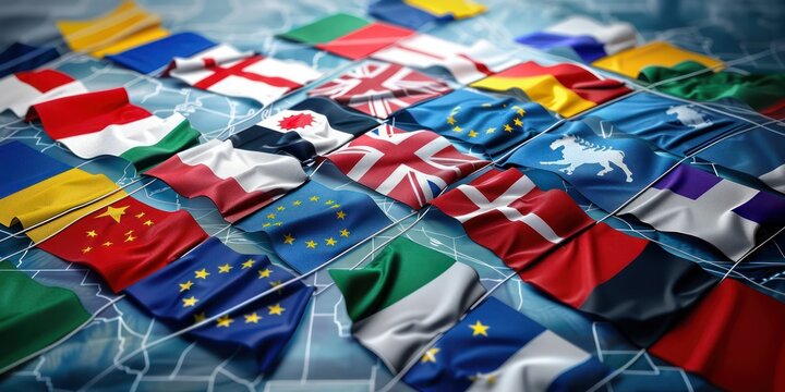 Map with Flags: A map of Europe with country flags overlaying each nation