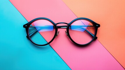 Black Round Eyeglasses on Colorful Background