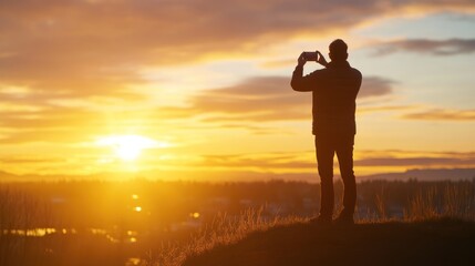 Fototapeta premium Silhouette of a man capturing sunset