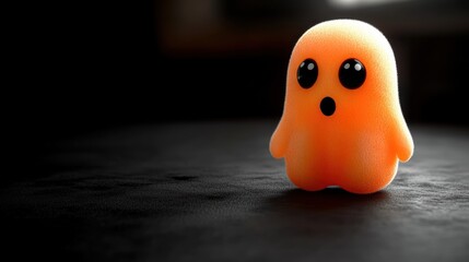 A playful orange ghost explores its shadowy space, looking surprised and curious