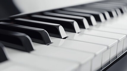Close-up of piano keys with focus on single key.