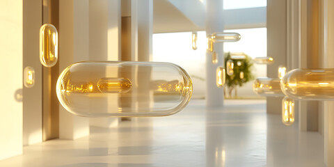 Capsules Floating in Modern Minimalistic Room