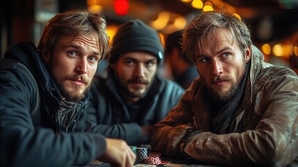 Obraz premium Poker Game - High Stakes - Intense Players Focused on Cards