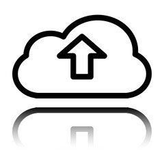 Upload simple icon vector. Flat design. Black icon with mirror reflection. White background