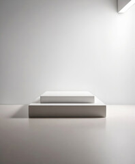 White rectangular stand for product display - on a white floor