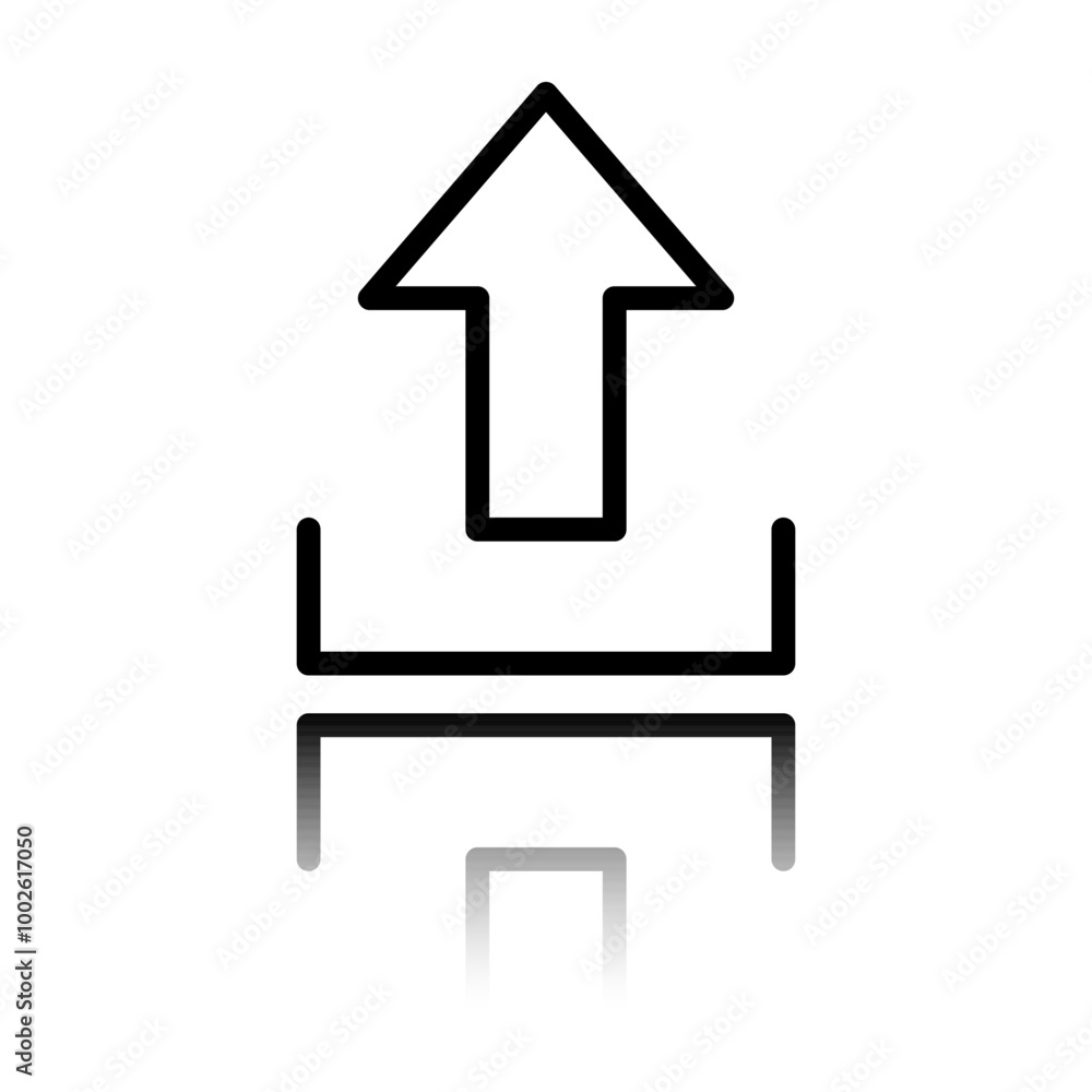 Aufkleber upload simple icon, vector. flat design. black icon with mirror reflection. white background