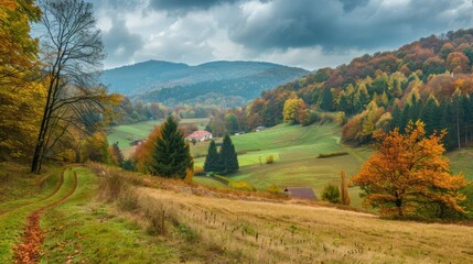 Autumn Landscape: A European landscape in autumn with colorful foliage