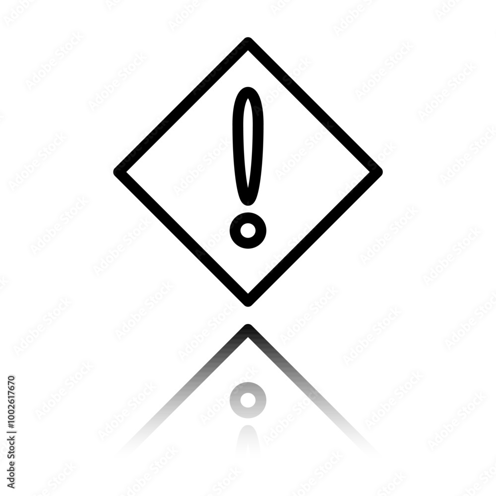 Poster warning simple icon, vector. flat design. black icon with mirror reflection. white background
