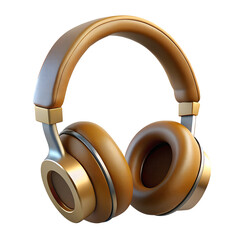 Brown realistic headphones isolated on transparent background