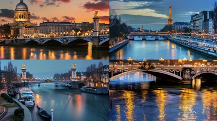 Fototapeta premium City Bridges: Famous bridges in different European cities like London, Paris, and Venice