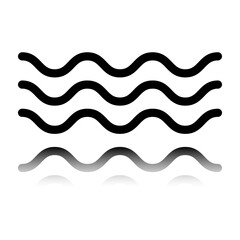 Water waves simple icon. Flat design. Black icon with mirror reflection. White background