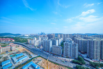 City roads and modern high-rise buildings