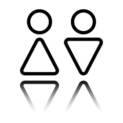 WC simple icon vector. Flat design. Black icon with mirror reflection. White background