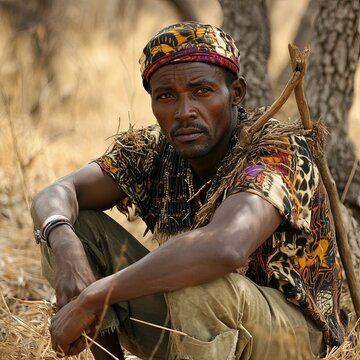 Hadzabe hunter in the nature of norther Tanzania