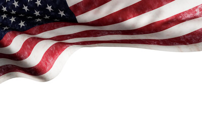 Close up american flag in 3d rendering isolated on white