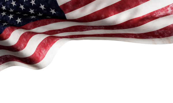 Close up american flag in 3d rendering isolated on white