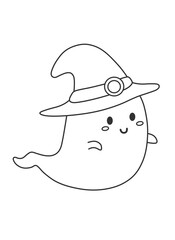 Halloween ghost coloring page for kids. Coloring page with funny halloween ghost. Children's coloring activity sheet. Cute Illustration to Color.