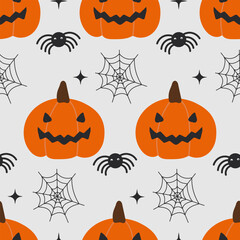 Cute Halloween patern. Seamless pattern with  pumpkin,  web and pumpkin.