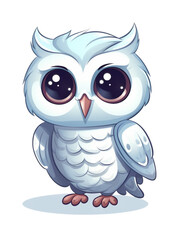 Light blue owl in a cartoon style on a transparent background