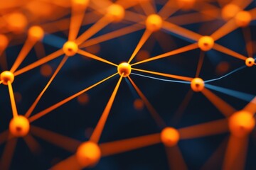 Abstract Network Connection with Orange Spheres and Lines on Dark Background