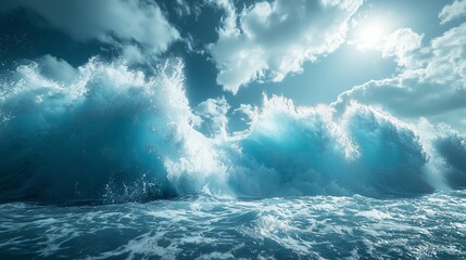 Fototapeta premium Majestic Glacier Calving into Rising Ocean Waves