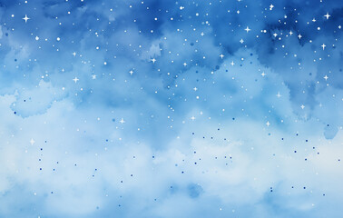 Obraz premium A beautiful watercolor painting shows a breathtaking night sky filled with twinkling stars and soft clouds, creating a captivating atmosphere