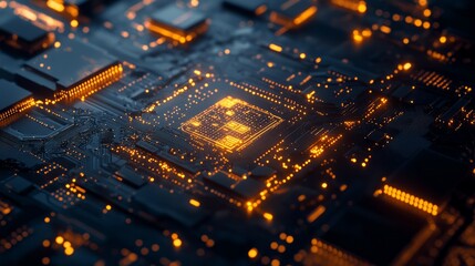 Obraz premium Bitcoin is on the chip as a processor. Mining cryptocurrency. The concept of technologies of virtual currencies