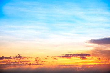 Beautiful , luxury soft gradient orange gold clouds and sunlight on the blue sky perfect for the background, take in everning,Twilight, Large size, high definition landscape photo