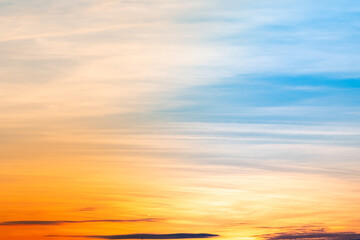 Beautiful , luxury soft gradient orange gold clouds and sunlight on the blue sky perfect for the background, take in everning,Twilight, Large size, high definition landscape photo