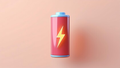 Obraz premium Battery with lightning symbol, pink background, minimalistic design.