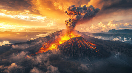 Stunning HD Nature Volcano Background – High Quality Erupting Volcano Landscape Image