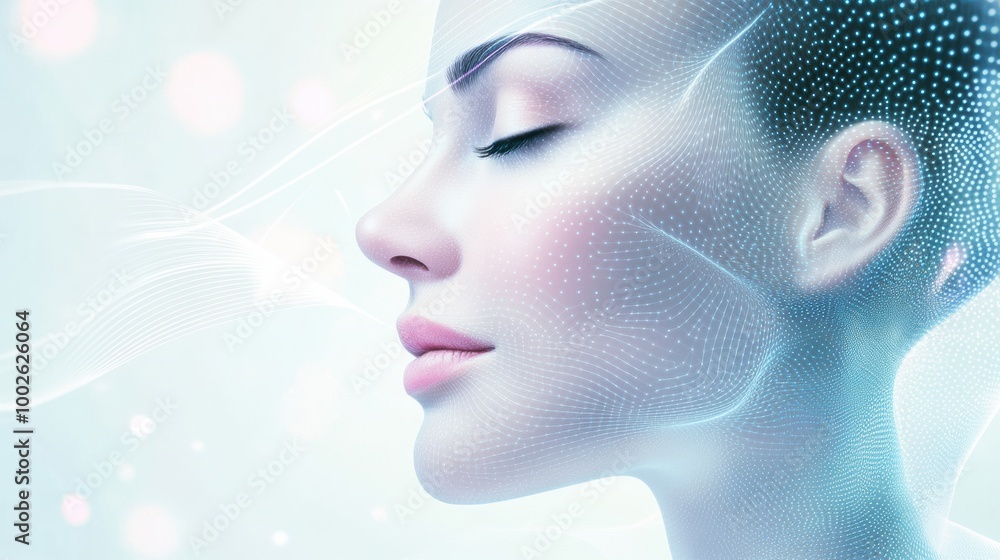 Aufkleber an abstract depiction of skincare procedures with lines and dots illustrating beauty techniques and 