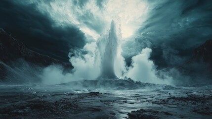 Fototapeta premium Powerful Geyser Erupts from the Earth in Dramatic Scene