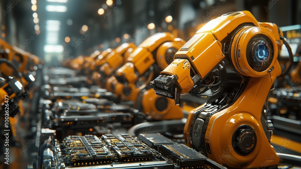 Aufkleber robotic arms in factory assembly line setting
