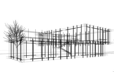 House building sketch architectural 3d rendering