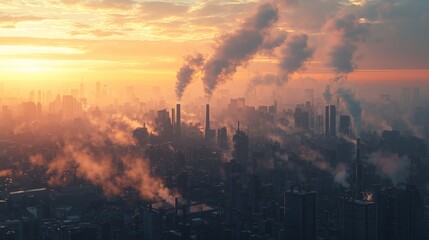 Obraz premium Industrial Smoke and Clouds at Sunset